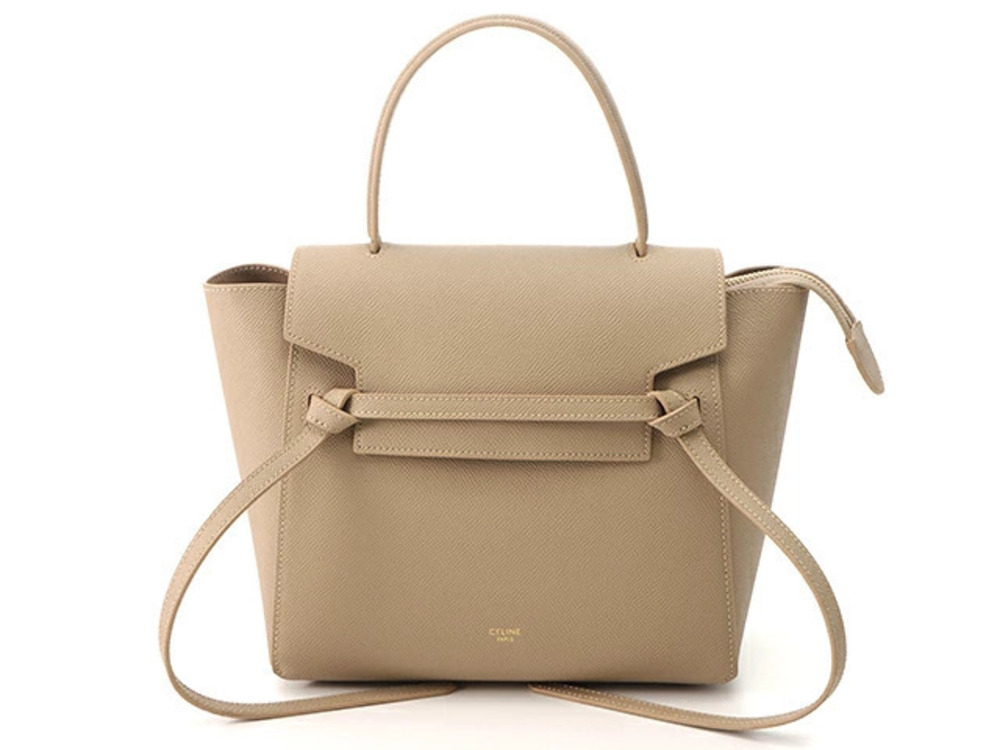 Celine Light Taupe Gray Grained Calfskin Belt Bag structured top handle Tan